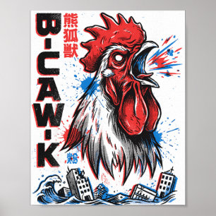 B-caw-k Lustiger Riesenhuhn Japanisches Monster Po Poster