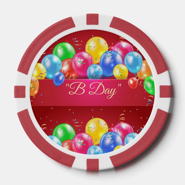 B Day Birthday Setup Pokerchips (A bright balloon filled poker chip design that brings a fresh modern twist to birthday party games. )