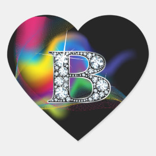 "B" Diamantblende auf Rainbow Swirt Herzsticker Herz-Aufkleber