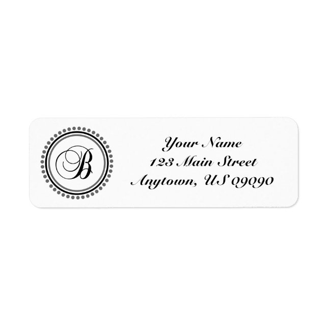B Dot Circle Mongram Address Label (schwarz / grau (Vorne)