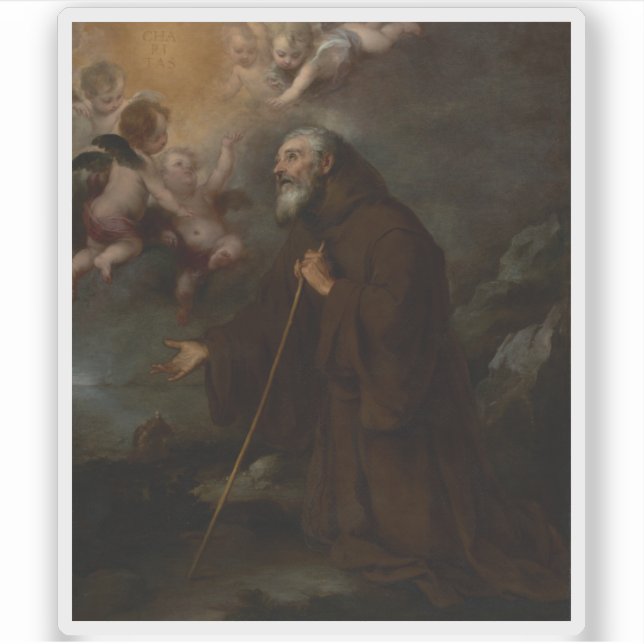 B.E. Murillo: Die Vision des Heiligen Franziskus v Aufkleber (Vorderseite)