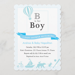 B est pour Boy  Invitations de douches pour bébés