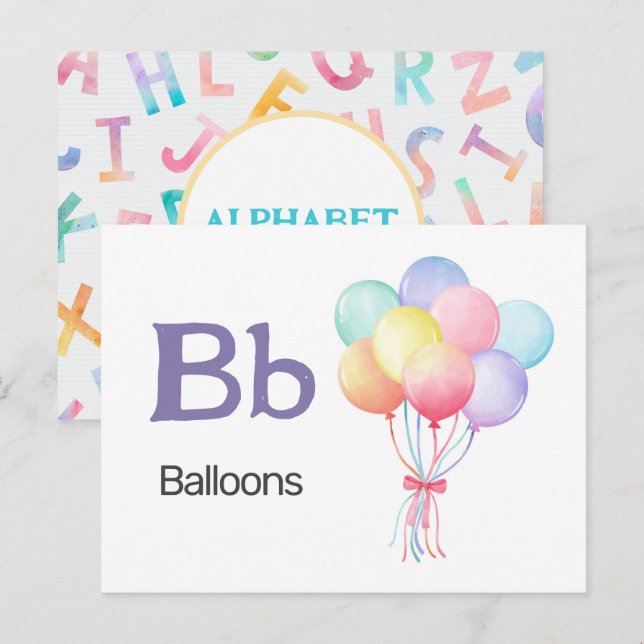 B est pour les ballons - Carte Flash Alphabet (Devant / Derrière)