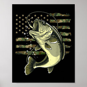 B Fisch Angeln USA Amerikanische Flagge Tarnung Fi Poster