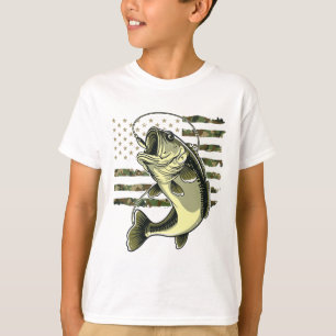 B Fisch Angeln USA Amerikanische Flagge Tarnung Fi T-Shirt