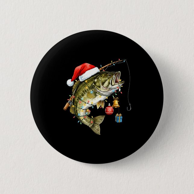 B Fish Festive Lights Christmas Funny Fishing Long Button (Vorderseite)