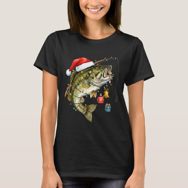B Fish Festive Lights Christmas Funny Fishing Long T-Shirt (Vorderseite)