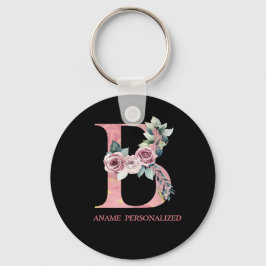 B Floral Monogram Name Letters Pink Agate Schlüsse Schlüsselanhänger