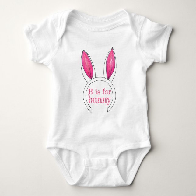B für Bunny Pink White Rabbit Oars Oaster Niedlich Baby Strampler (Vorderseite)