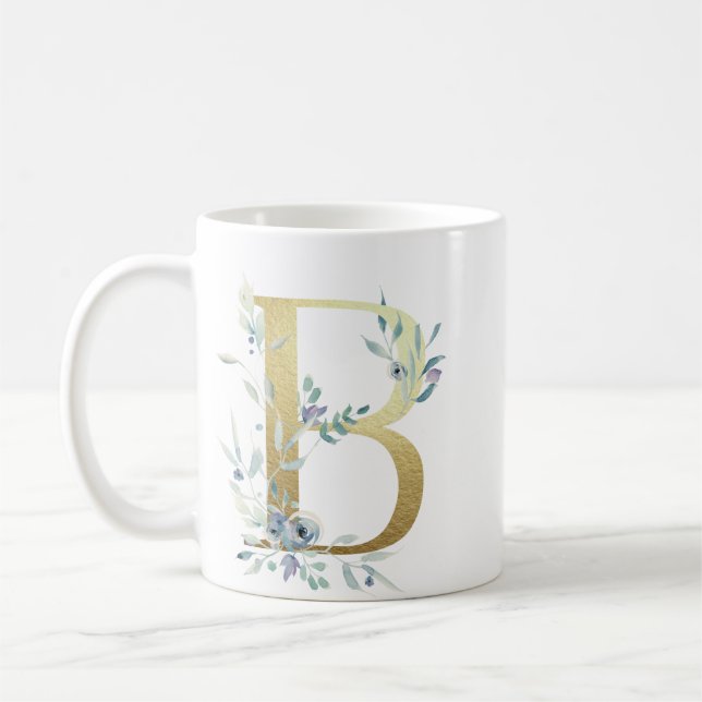 B Gold Erstedler mit blauem Blattwerk Kaffeetasse (Links)