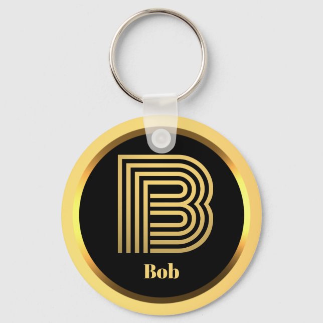 B Gold Mit Monogramm Letter Personalisiert Schlüss Schlüsselanhänger (Vorderseite)