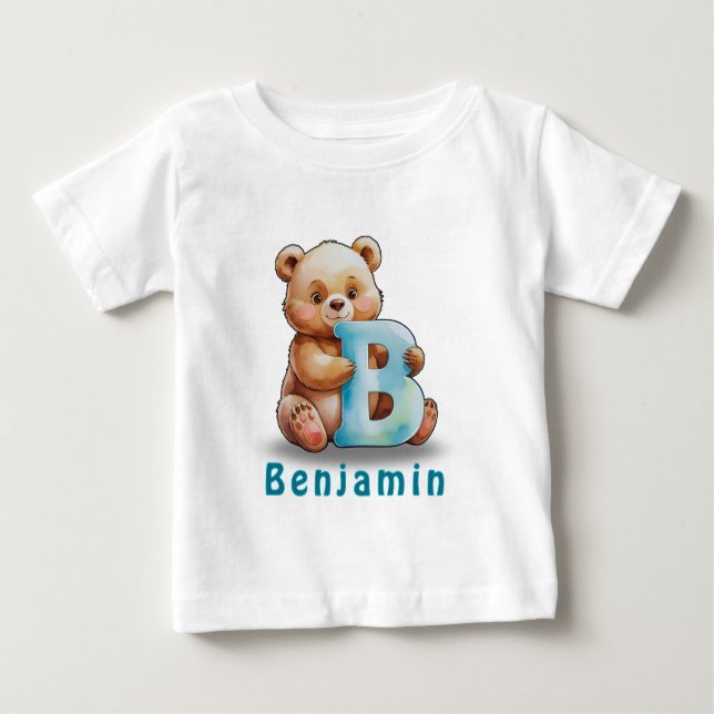 B is for Bear – Custom Baby T-Shirt with Name (Vorderseite)