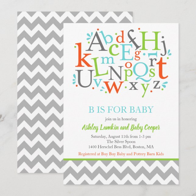 B ist für Baby Alphabet Baby Shower Einladung (Vorne/Hinten)