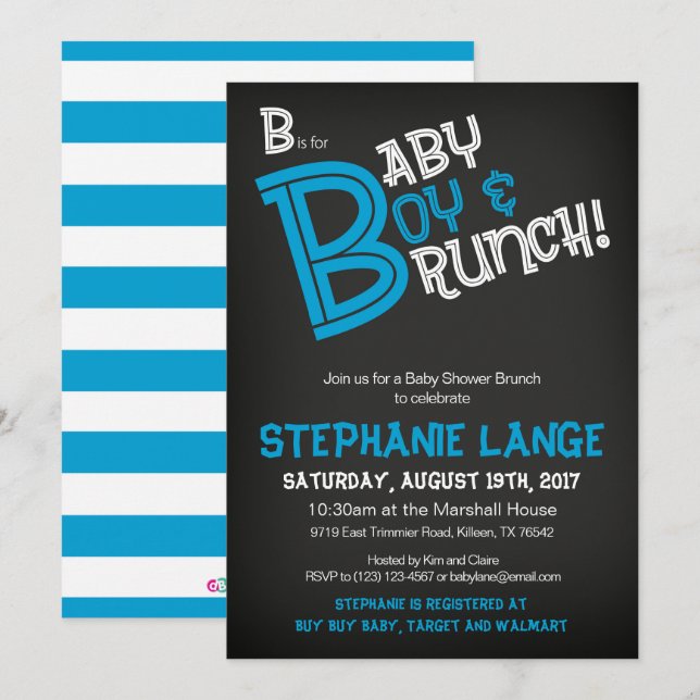 B ist für Baby Boy Baby Shower Einladungskarte (Vorne/Hinten)