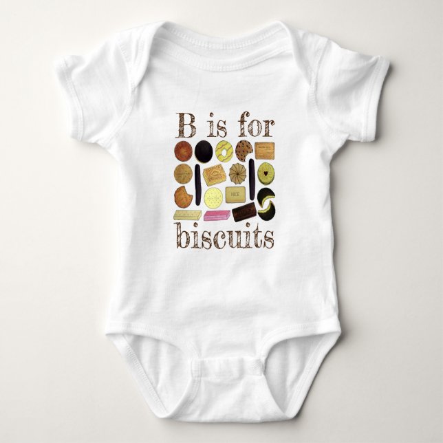 B ist für Biscuits UK British Cookies Digestives Baby Strampler (Vorderseite)