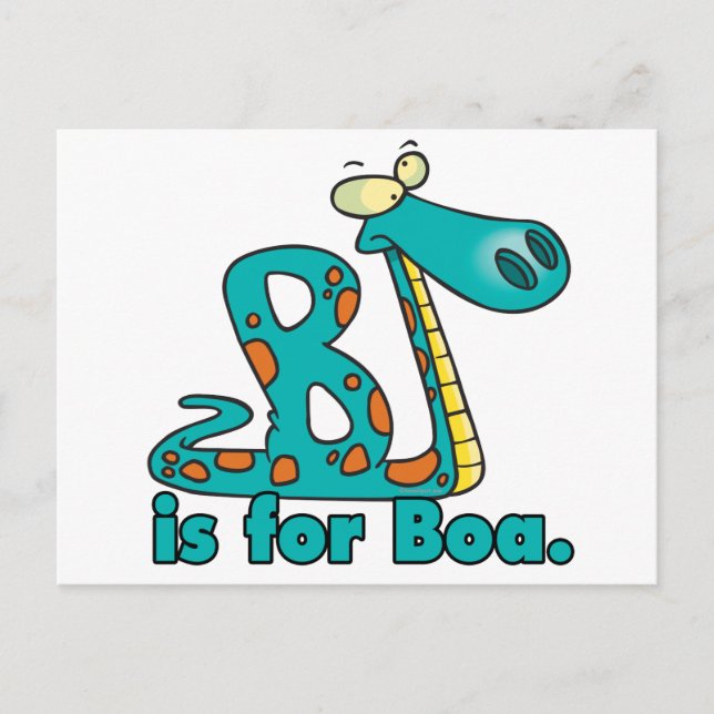 B ist für Boa constrictor alberne Schlange Cartoon Postkarte (Vorderseite)