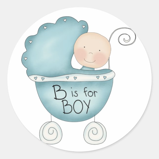 B ist für Boy Blue Baby Buggy Runder Aufkleber (Vorderseite)