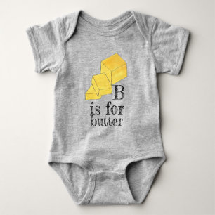 B ist für BUTTER Yellow Stick Dairy Letter B ABCs Baby Strampler