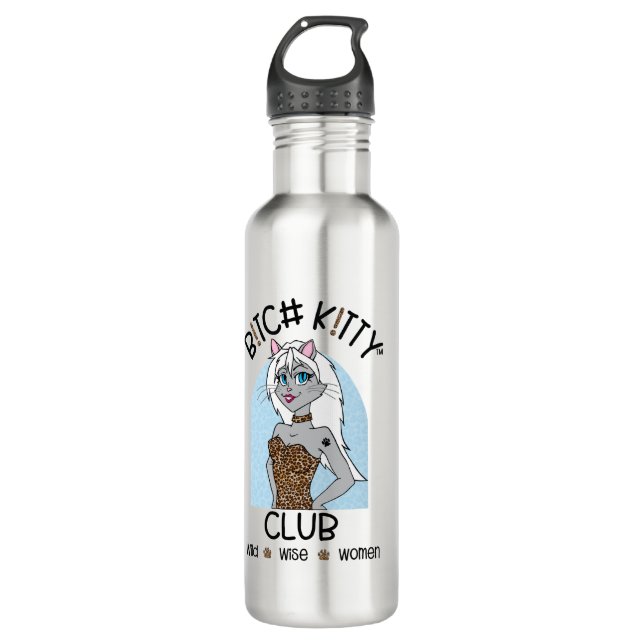 B K!TTY CLUB Girl Blue Leopard Wasserflasche Edelstahlflasche (Vorderseite)