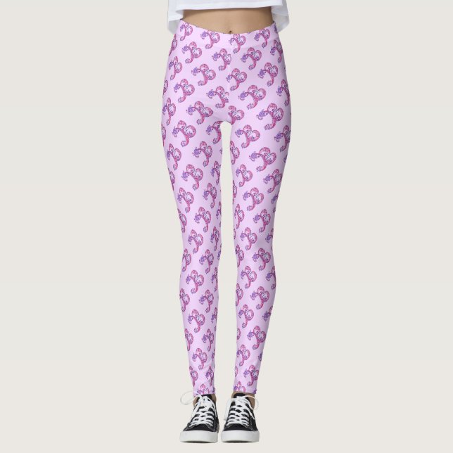 B leggings à motifs rose violet monogrammé (Devant)