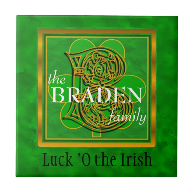 B "Luck of the Irish" Family Custom Monogram Tile Fliese (Vorderseite)