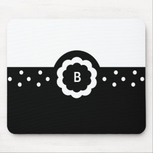 B: Monogram B Dotted Black & White Mousepad