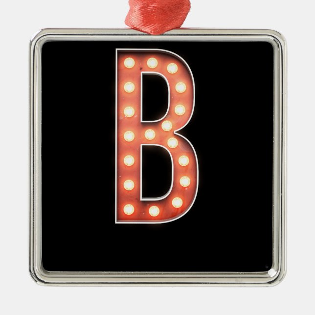 B Monogram Marquee Bulb Ornament Aus Metall (Vorne)