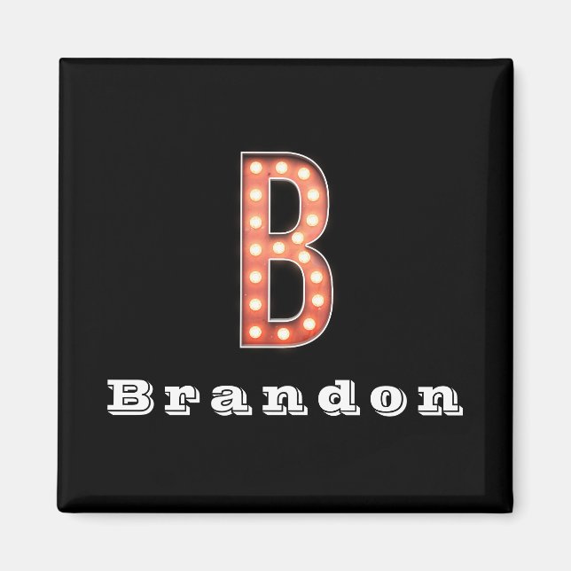 B Monogram Marquee Bulb Personalisiert Magnet (Vorne)
