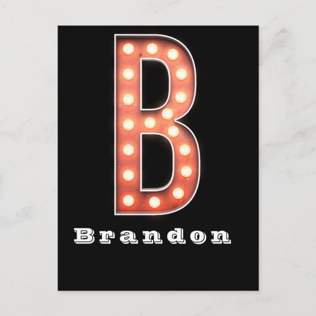 B Monogram Marquee Bulb Personalisiert Postkarte (Vorderseite)