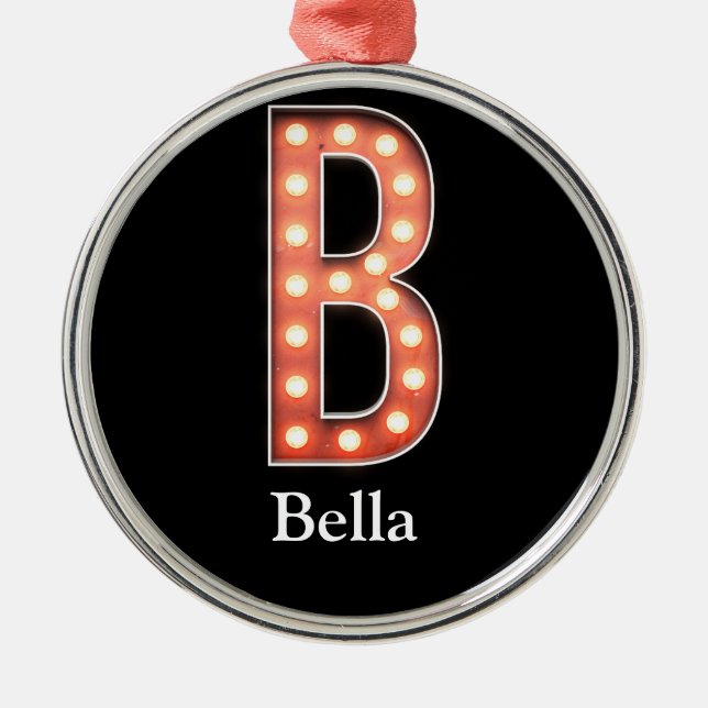 B Monogram Marquee Bulb Personalize Metal Ornament (Vorne)