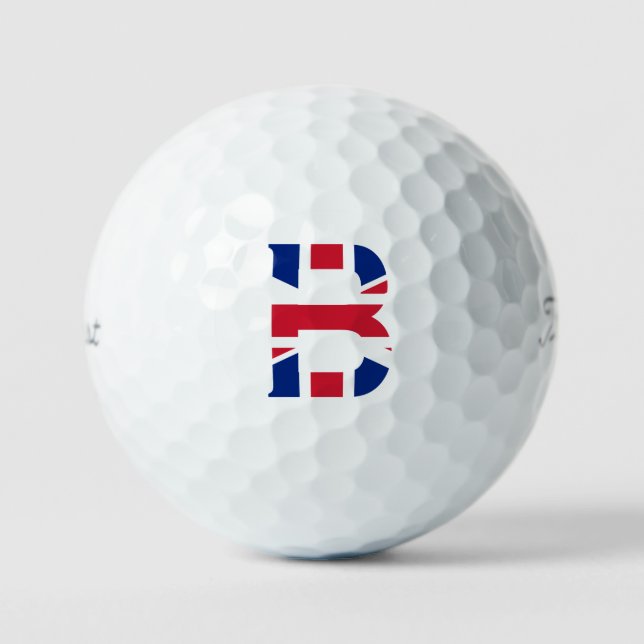 B Monogram überlagert sich auf der Union Jack Flag Golfball (Vorderseite)