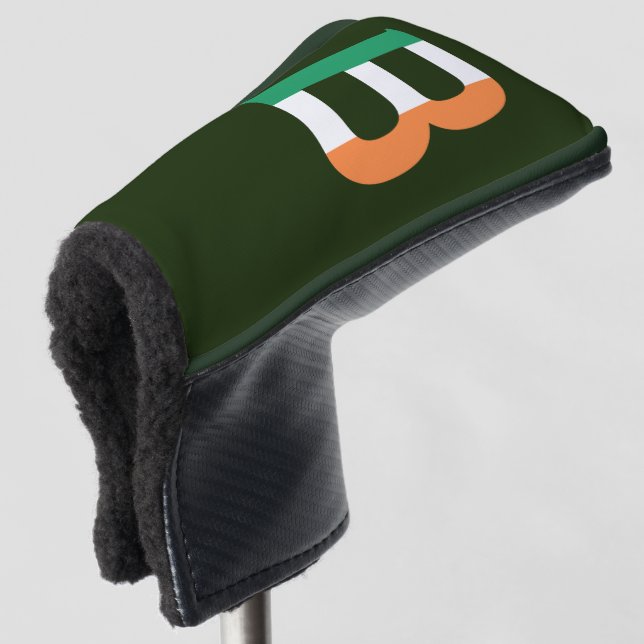 B Monogram überlagert sich auf irischer Flagge Golf Headcover (3/4 Vorderseite)