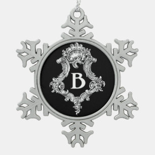 B Monogramm Erstverzierung Schneeflocken Zinn-Ornament