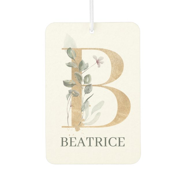 B Monogramm Floral Personalisiert Autolufterfrischer (Vorderseite)