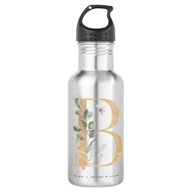 B Monogramm Floral Personalisiert Edelstahlflasche (Vorderseite)
