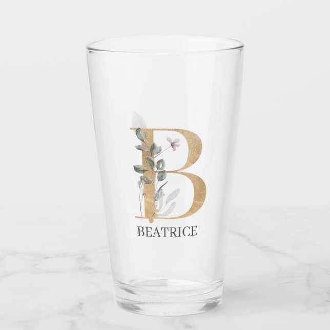 B Monogramm Floral Personalisiert Glas (Vorderseite)