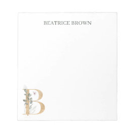 B Monogramm Floral Personalisiert Notizblock