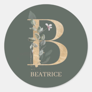 B Monogramm Floral Personalisiert Runder Aufkleber