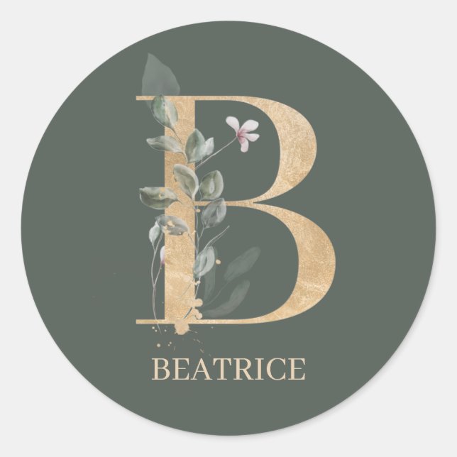 B Monogramm Floral Personalisiert Runder Aufkleber (Vorderseite)
