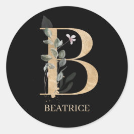 B Monogramm Floral Personalisiert Runder Aufkleber