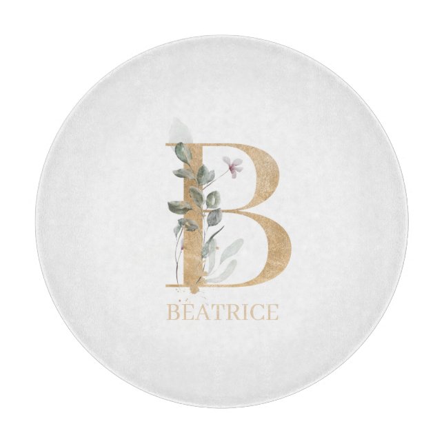 B Monogramm Floral Personalisiert Schneidebrett (Vorderseite)