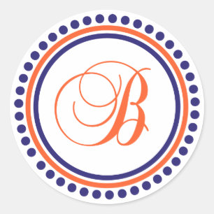B Monogramm (Kreis der blauen / orangen Punkte) Runder Aufkleber
