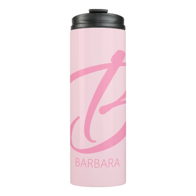 B Monogramm Personalisiert rosa Thermosbecher (Vorderseite)