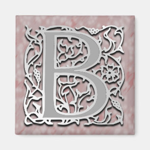 B-Monogramm "Silber-Stein" quadratischer Magnet
