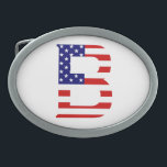 B Monogramm überlagert auf der Flagge der USA Ovale Gürtelschnalle<br><div class="desc">B Monogram überlagert sich auf USA Flag Belt Buckle Design © Trinkets and Things 2017 - AHP Design. Alle Rechte vorbehalten. 080517</div>