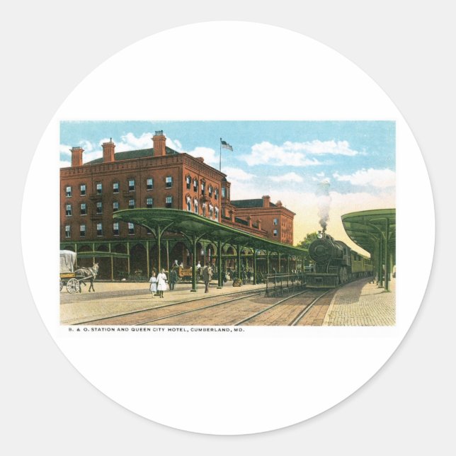 B&O Station & Queen City Hotel, Cumberland, MD Runder Aufkleber (Vorderseite)