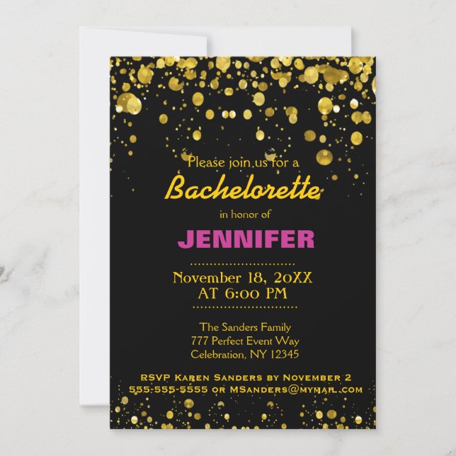B PARTY | Schwarz und Gold Einladung (Vorderseite)