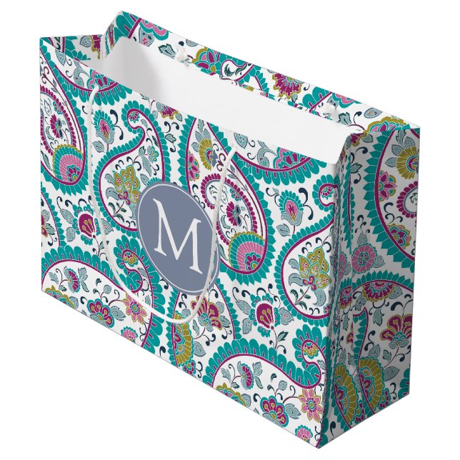 B Persian Boteh Paisley Pattern Monogram LGift B Große Geschenktüte (Vorderseite Schrägansicht)