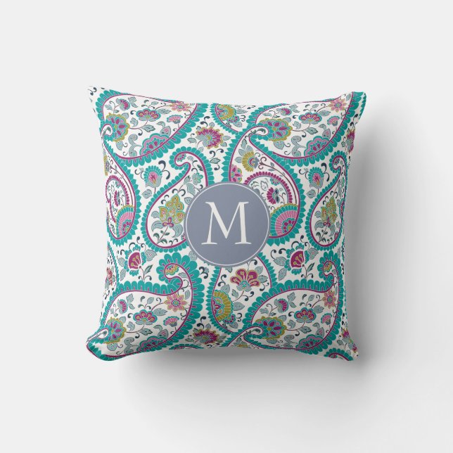 B Persian Boteh Paisley Pattern Monogram Pillow Kissen (Vorderseite)