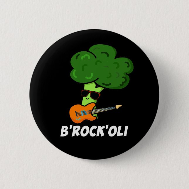B-Rock-Oli Funny Rocker Broccoli Pun Dark BG Button (Vorderseite)